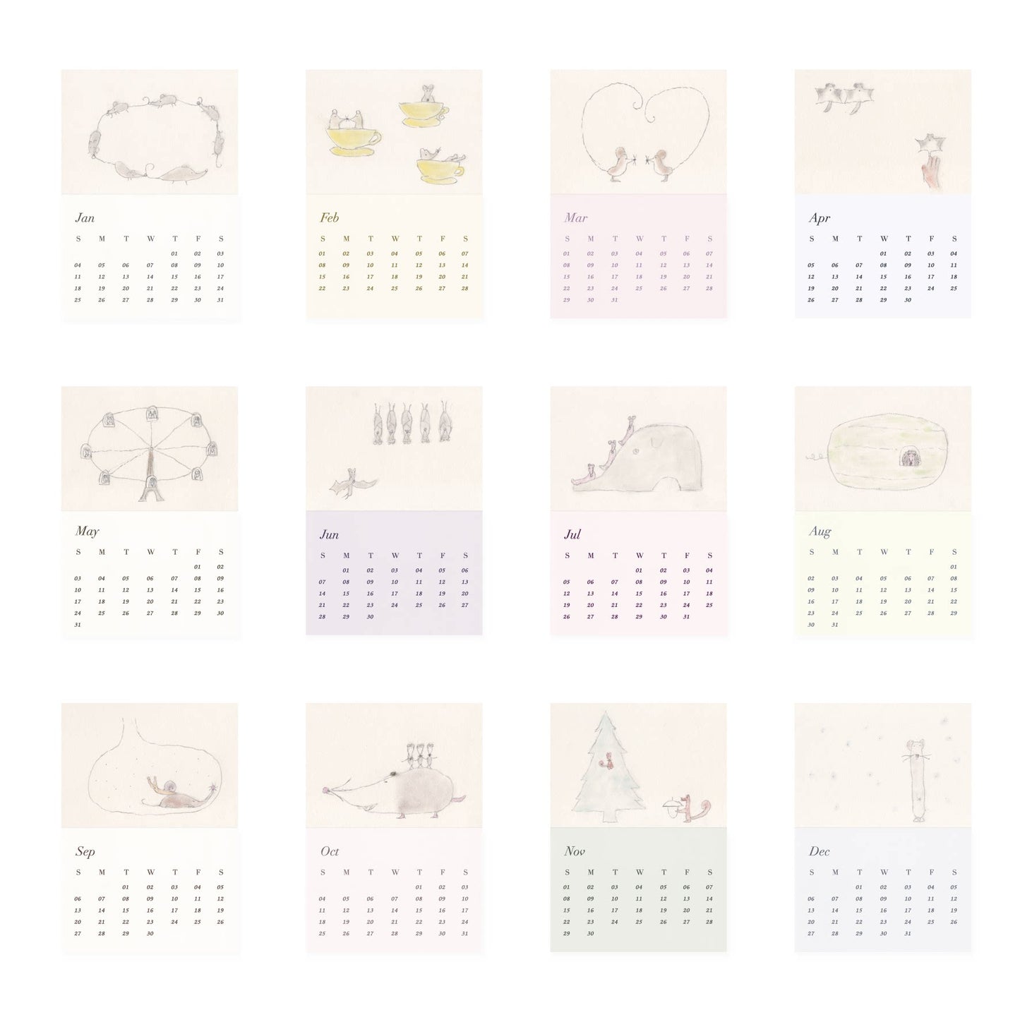 Mouse Calendar + Washi Tape Set